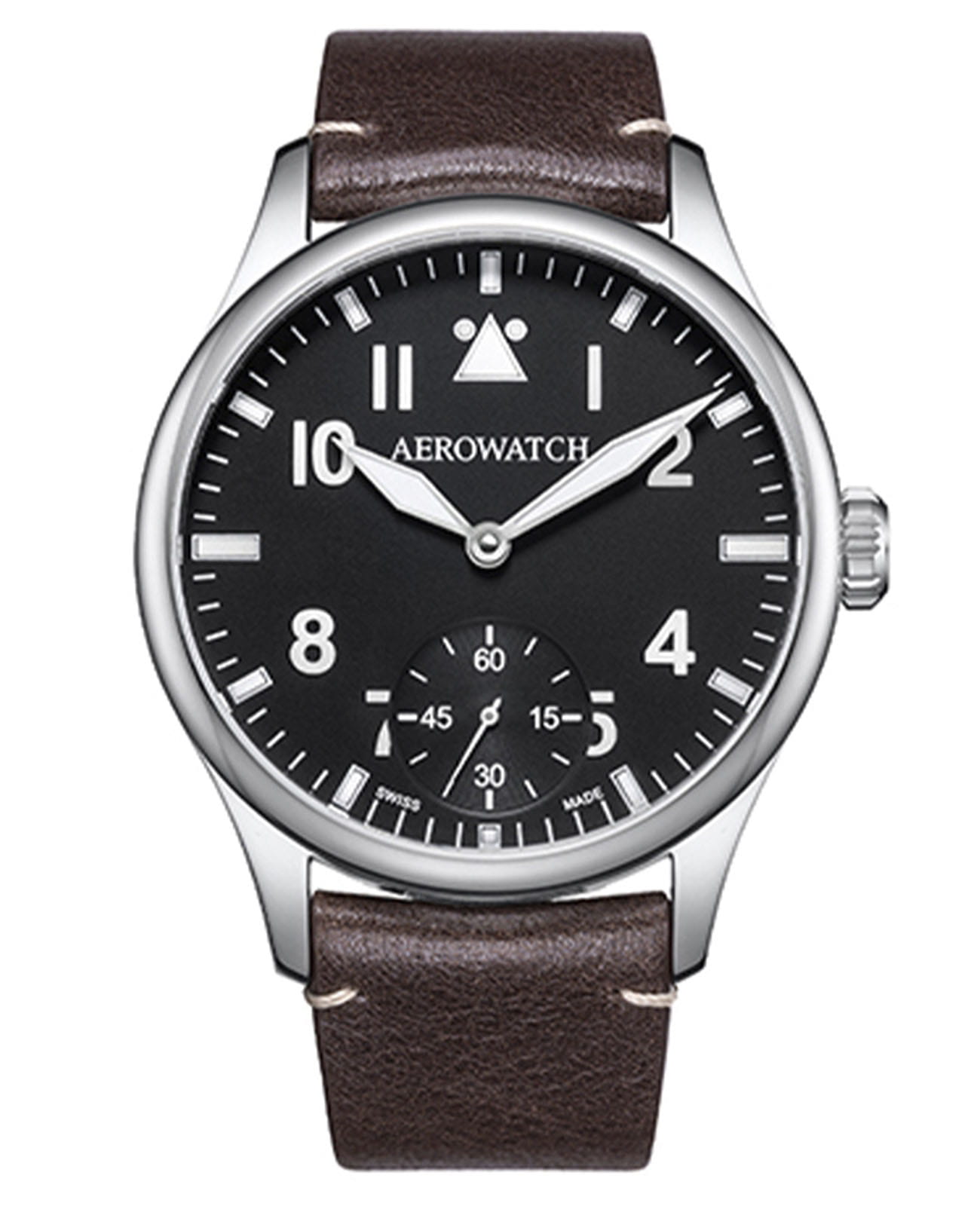 Aerowatch Aerowatch Renaissance 55981 AA01  55981 AA01 механические мужские часы черный циферблат, браслет кожаный — вид спереди